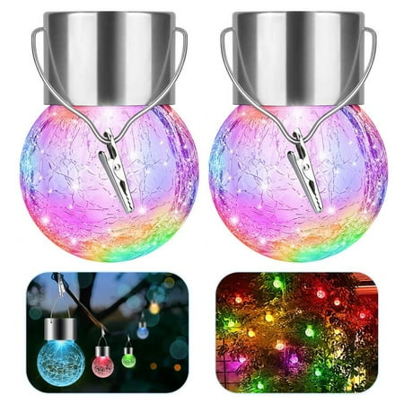 

VONTER 2 Pack Hanging Solar Lights Outdoor Solar Powered Cracked Glass Ball Light Decorative Globe Light Outdoor Waterproof with Handle for Garden Yard Patio Tree Holiday Decoration Multicolor
