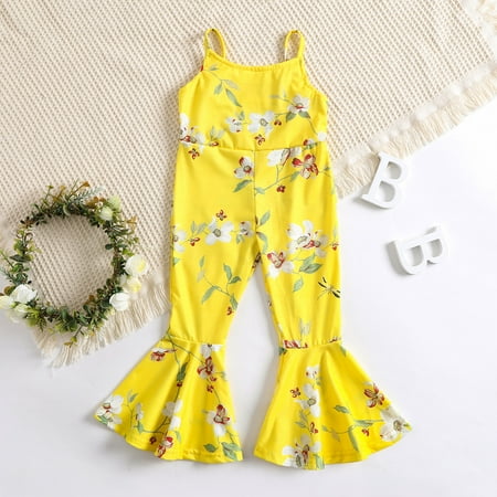 

NIUREDLTD Toddler Girls Sleeveless Romper Floral Printed Suspenders Jumpsuit Bell Bottoms Pants Clothes