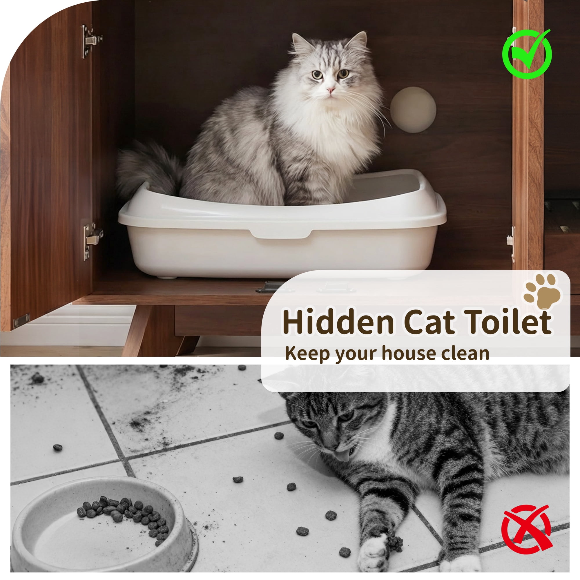 YDN Modern Litter Box Enclosure for Cats- 31.5" Indoors Hidden Cat Litter Box Furniture for 2 Cats, Wooden Cats Washroom Side Cabinet with Scratching Pad for Most Cat Litter Box,Walnut