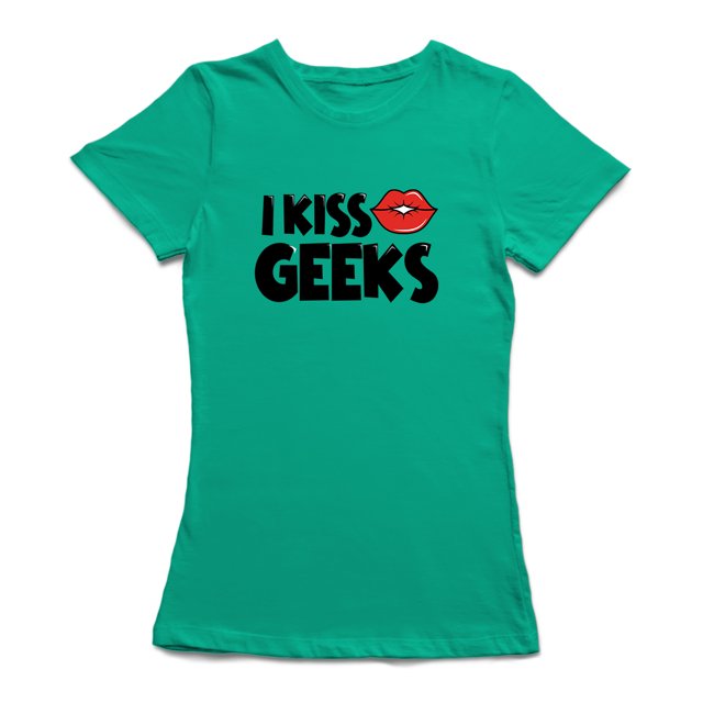 T-shirt Vert Kelly pour Femmes avec Citation Graphique « Kiss a Geek Lips »