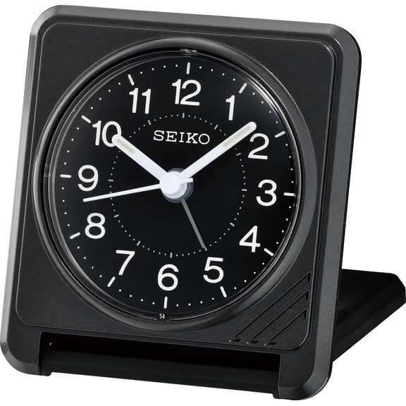 Seiko 3" Sachi Travel Clock Silver & Black, Traditional Beep Alarm Analog, Quartz, Compact QHT015KLH