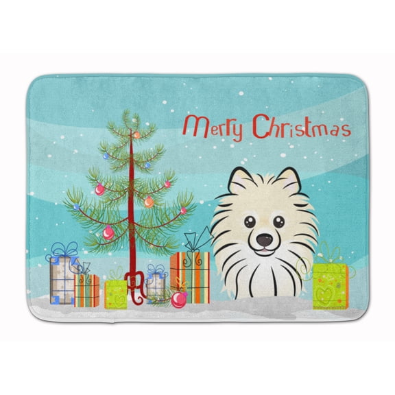 Christmas Tree and Pomeranian Machine Washable Memory Foam Mat