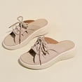 thumbnail image 5 of Womens Beige Slide Sandals Platform Comfort Cushioned, Lace-Up Detail Casual Summer Mules for Everyday Walking & Errands,Size 7.5, 5 of 9