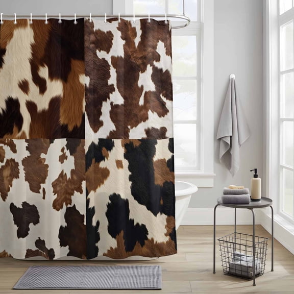Bathroom Shower Curtain Vintage Abstract Cowhide Speckles Waterproof Shower Curtains with Hooks, Farmhouse Western Animal Skin Bath Curtains Bathtub Curtain Home Decor 36x72in