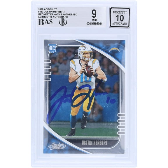 Justin Herbert Los Angeles Chargers Autographed 2020 Panini Absolute #157 Beckett Fanatics Witnessed Authenticated 9/10 Rookie Card - Fanatics Authentic Certified
