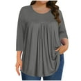thumbnail image 2 of Otntypg Plus Size Tops for Women Pleated Front Crewneck Short Sleeve Blouses to Hide Belly 2025 Summer Flowy Tunic Shirts for Leggings Gray XXL, 2 of 7