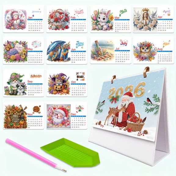 FLOPESN DIY Diamond Painting 2026 Desk Calendar Kit, Themed Monthly Paper Craft with Special Drills, Creative Design for Home Office Decor