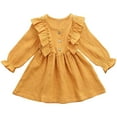 thumbnail image 1 of Splozh Flower Girls Dress Toddler Kids Baby Girl Solid Linen Button Ruffle Party Dress Clothes Yellow,2-3 Years, 1 of 5
