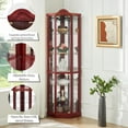 thumbnail image 3 of 71" H Lighted Curio Cabinet Corner Display Case, Corner Glass Cabinets w/Tempered Glass Door & Adjustable Shelves, Carved Crown Decoration Wooden Cabinet w/Mirrored Back Pane (Cherry), 3 of 9