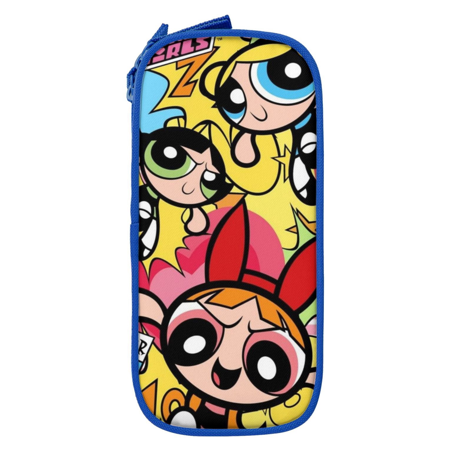 The Powerpuff Gi-rls Pencil Case Large Capacity Pencil Pouch Penbag Office Stationery Organizer Travel Makeup Bag Blue