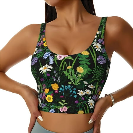 Jgfou Chamomile Print Womens Sports Bra - Padded Workout Sports Bras Crop Tank Top