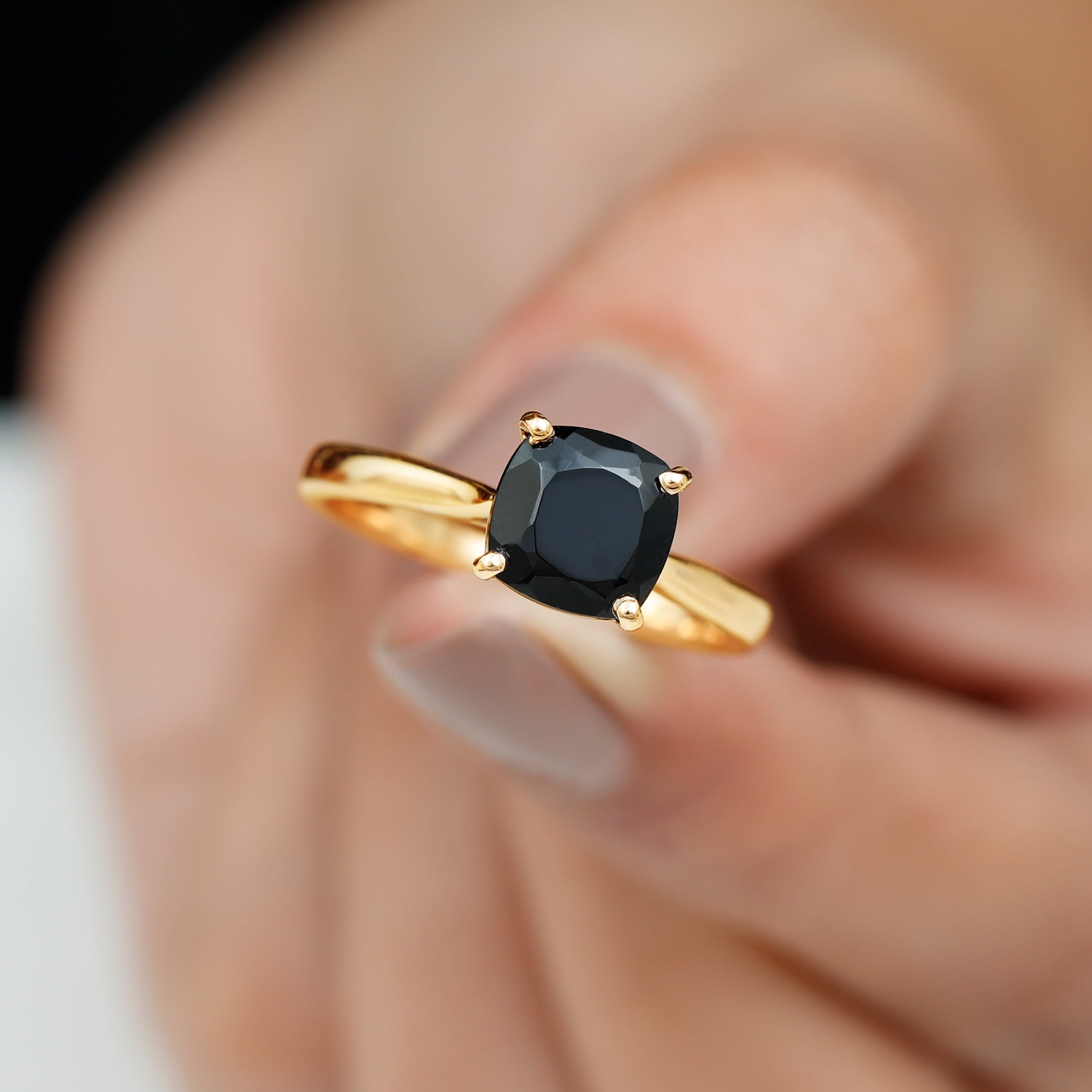 Yellow Gold Oval Cut Black Onyx Engagement Ring For Women