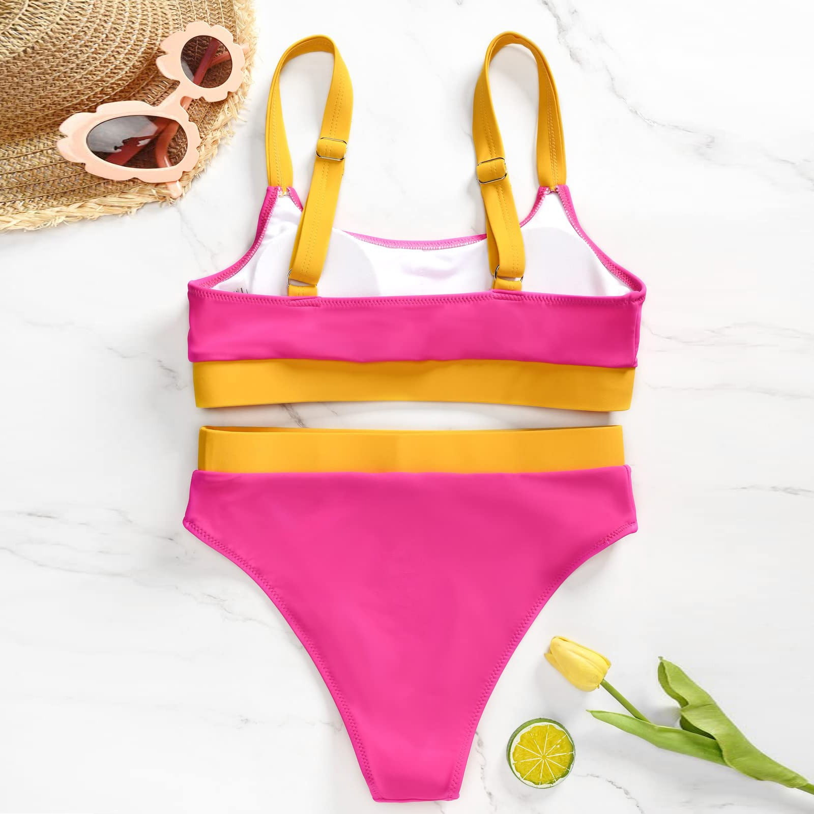 Teen Bikini Girls Bikini Sets For Teen Swimsuits 2 Piece Sporty Color Block High Waisted Bathing Suits,7-16T