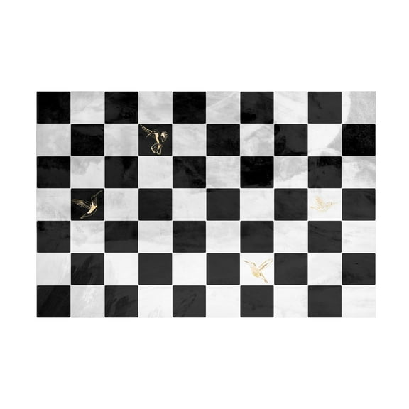 Sarah Manovski 'Checkerboard with gold hummingbirds' Canvas Art