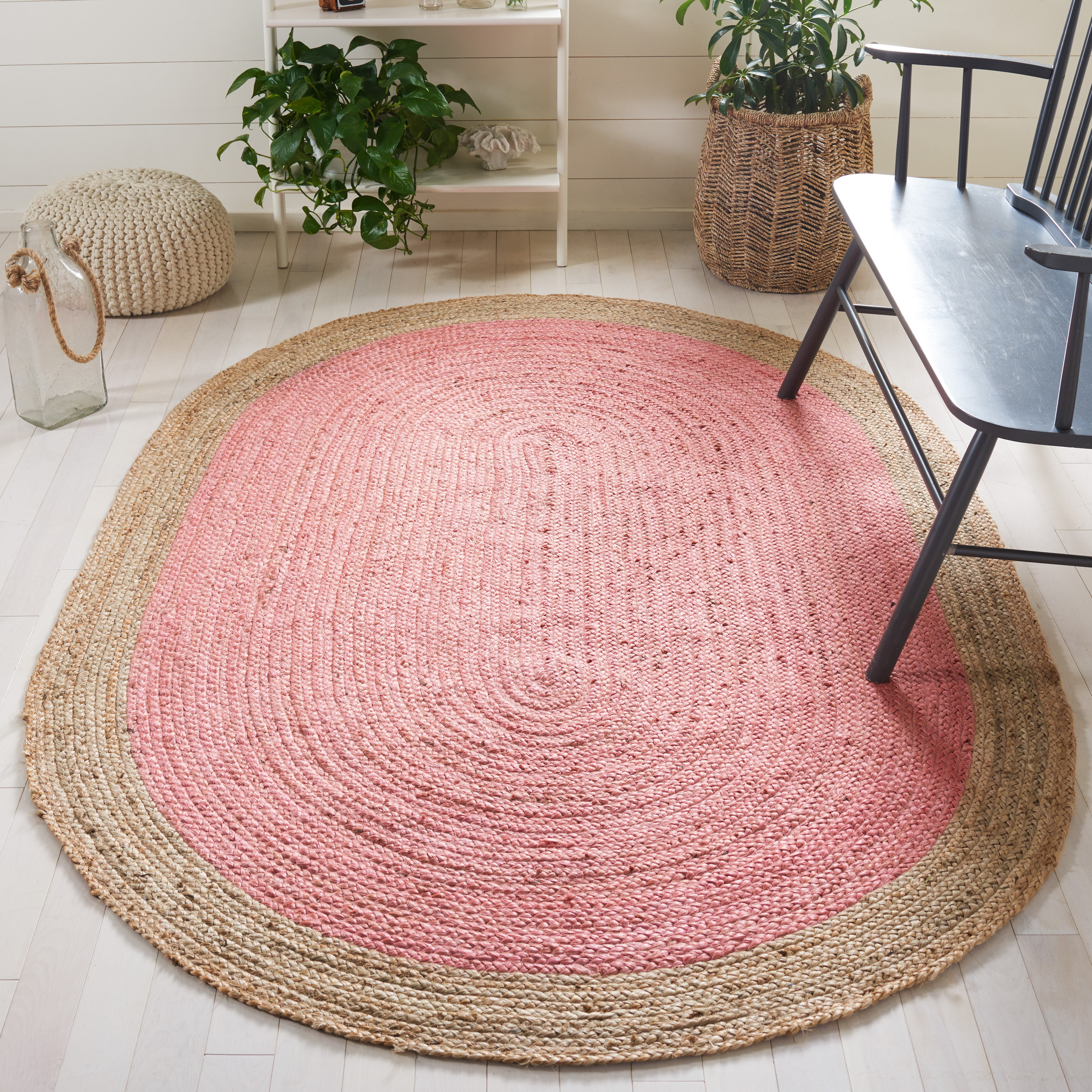 SAFAVIEH Natural Fiber Cebrail Geometric Area Rug, Pink/Natural, 3' x 5' Oval