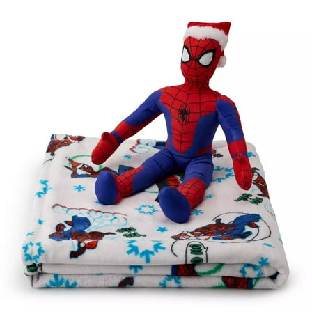 Marvel Spider-Man Christmas Holiday Throw Blanket and Plush Figure Set