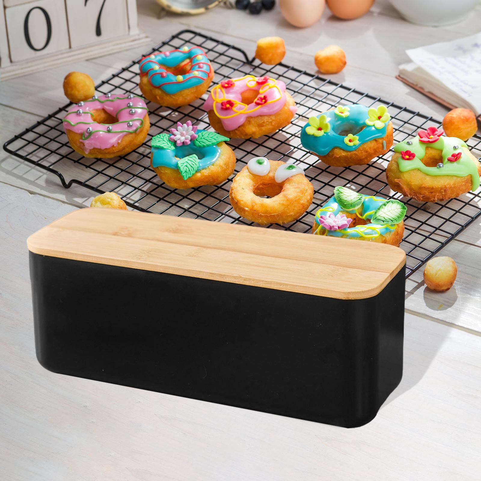 Fiocias Bread Box with Cutting Board Lid Breadbox Minimalist Keeps Fresh Container Bread black No hole lid