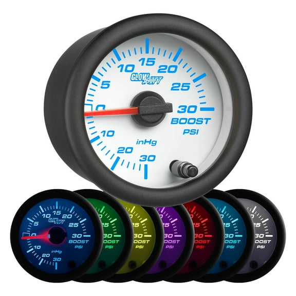 GlowShift | White 7 Color Series 30 PSI Boost Vacuum Gauge for Cars and Trucks