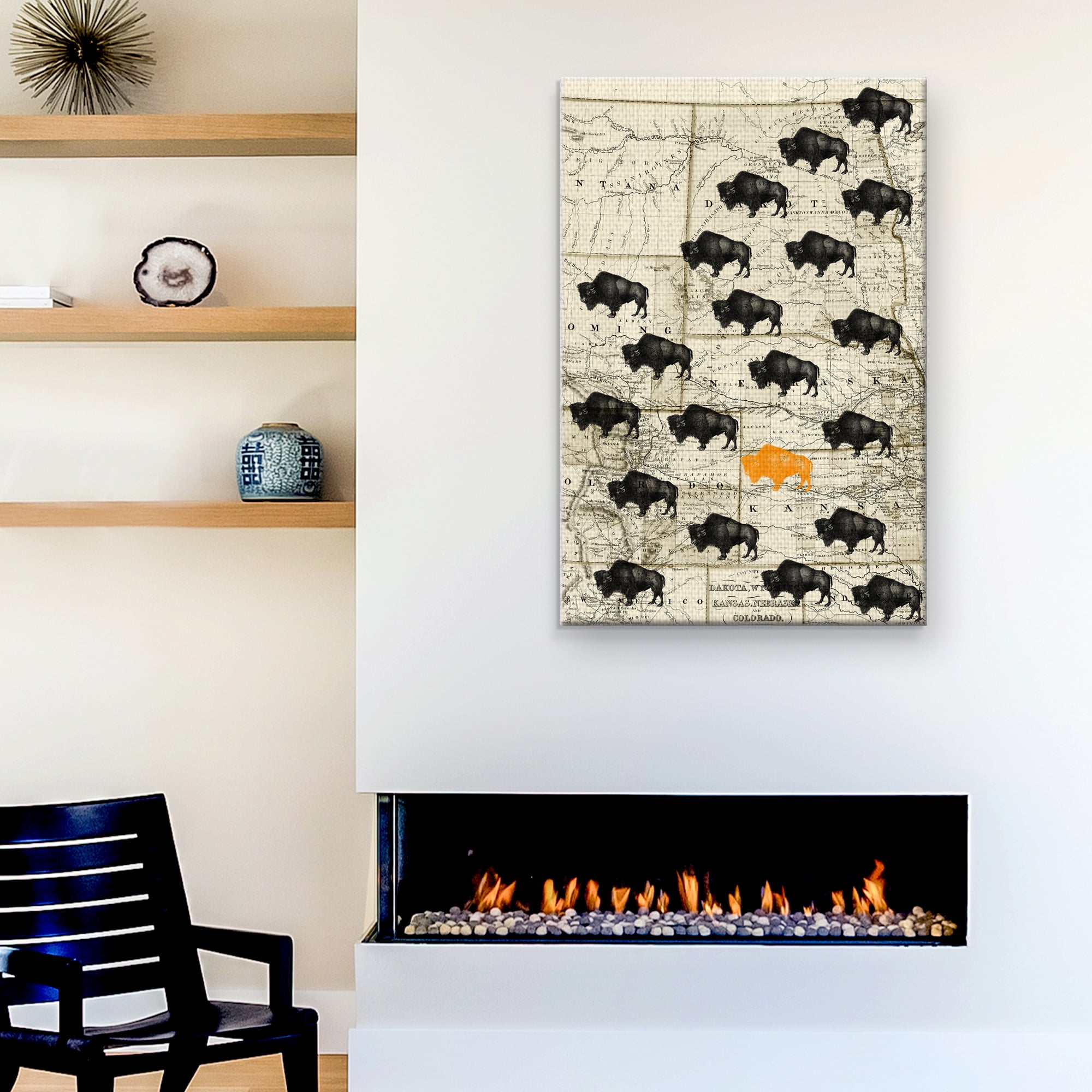 Masterpiece Art Gallery Where The Buffalo Roam Midwest Map By GI ArtLab Canvas Art Print 24" x 36"