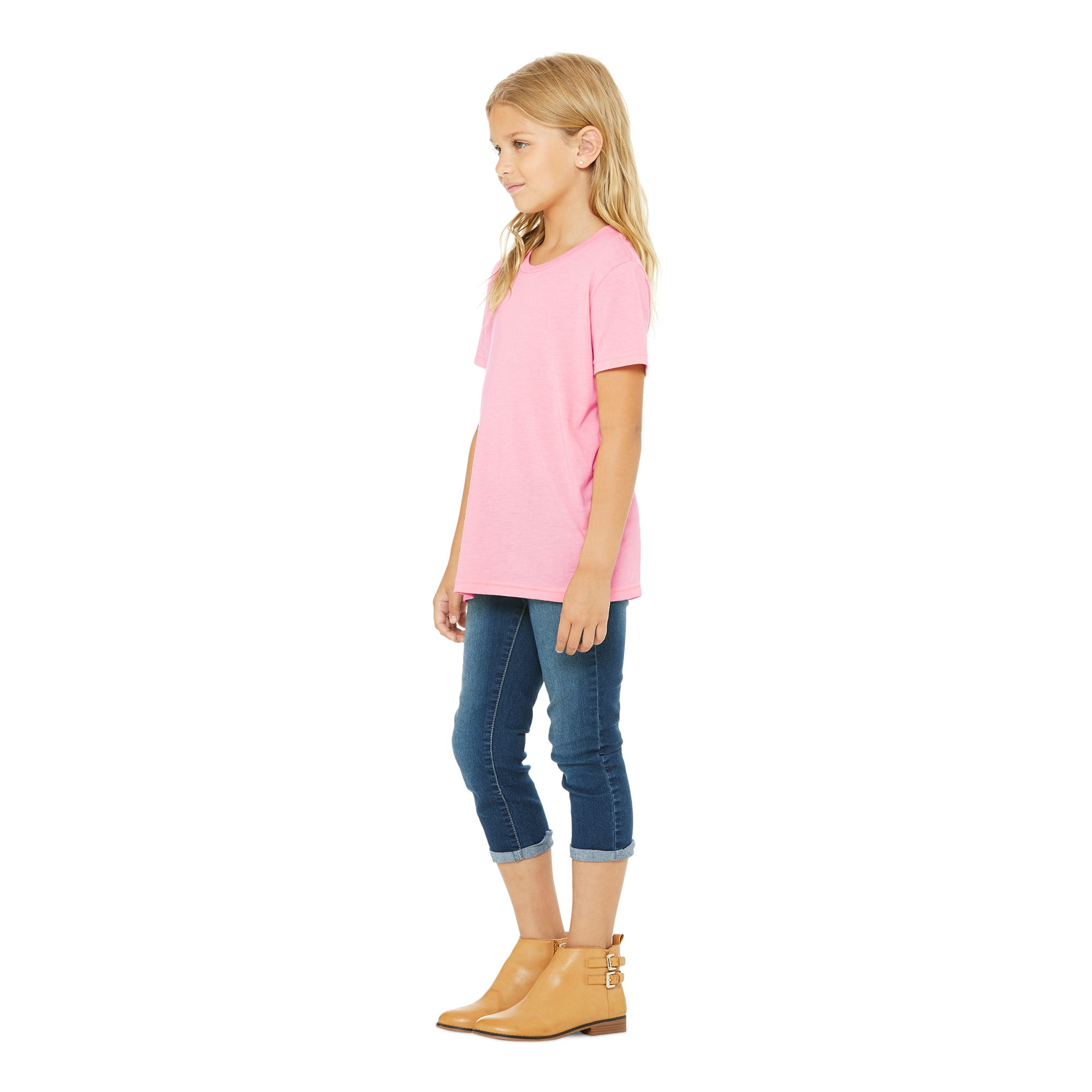 BELLA+CANVAS Youth Unisex Short Sleeve Crew Neck T-Shirt for Crafting, Pink, Youth Large