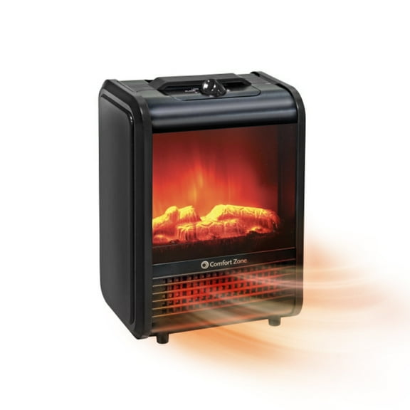 Comfort Zone Fireplace Space Heater with Realistic 3D Flame, Black