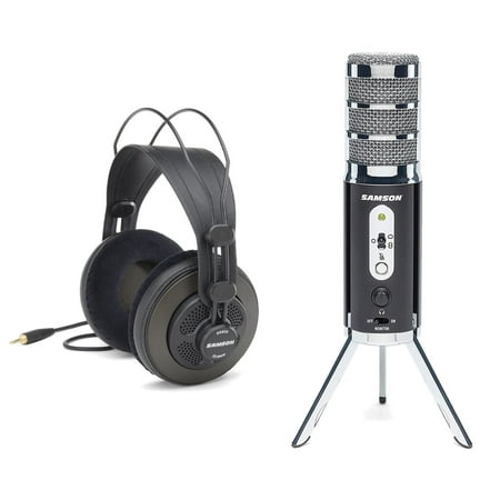Samson Satellite Broadcast Microphone SR850 Semi Open-Back Headphones Bundle