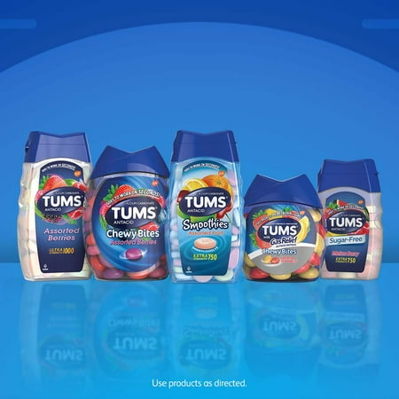TUMS Chewy Bites Antacid with Gas Relief, Melon-Berry Hard Shell Chews for Heartburn + Gas Relief, 54 Antacid Chews