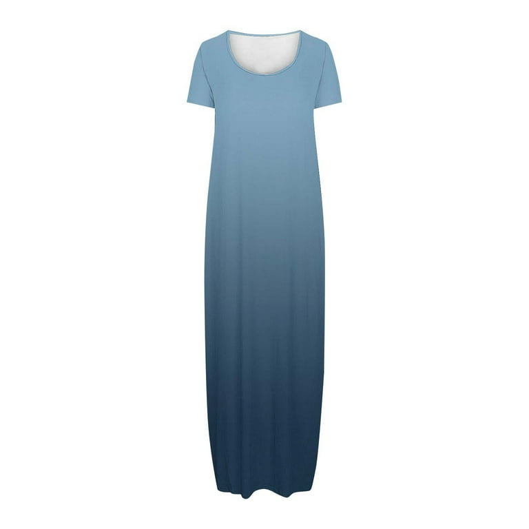 Wiyuqeen Lightweight Plus Size Summer Dress Short Sleeve Gradient Maxi Dress Scoop Neck Loose Fit Long Dress Flowy Casual Beach Wear
