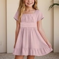 thumbnail image 2 of vigerkar Girls Dresses Tie Back Dress for Girls Ruffle Short Sleeve Dresses Tween Kids Off Shoulder Junior Dress 4-15 Years (Light Pink, 4-5 Years), 2 of 5