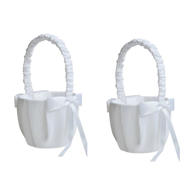2X Romantica Ceremonia de Boda del Bowknot Blanco Satinado Nina de Las Flores del Partido Basket