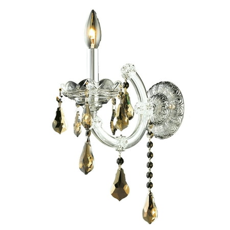 

Maria Theresa 1 light Chrome Wall Sconce Golden Teak (Smoky) Royal Cut Crystal