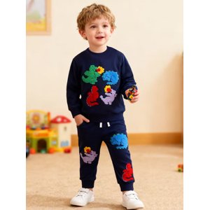 HILEELANG Boys Dinosaur Appliqué Sweatshirt & Jogger Set