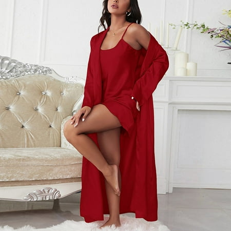 Hamky Nightgowns for Women Sundresses for Women Nightgown For Womens Lingerie Satin Chemise Lingerie Nightie Slips Sleep Dress Slips Sleepwear Womens Pajamas Women s Chemises & Negligees Red S