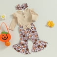thumbnail image 3 of Okbabeha Newborn Baby Girl Halloween Thanksgiving Outfit Ribbed Ruffle Romper Onesie Pumpkin Turkey Flared Pants Sets, 3 of 7