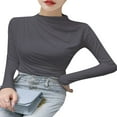 thumbnail image 3 of PENGXIANG Women‘s Asymmetrical Ruched Tops Long Sleeve Solid Color T-Shirts, 3 of 5