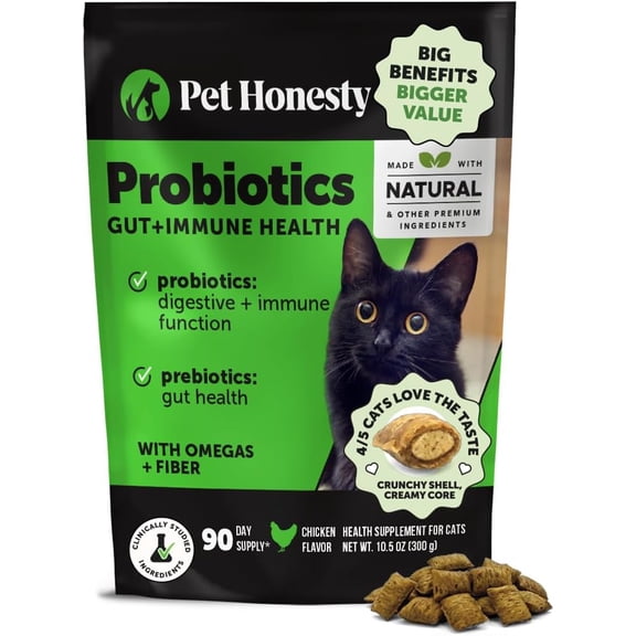 Pet Honesty Cat Probiotics Gut   Immune Health Chews –  For Digestive Health, Gut Flora & Constipation Relief – Supports Immunity, Regularity, & Healthy Digestion, (90-Day Chicken)