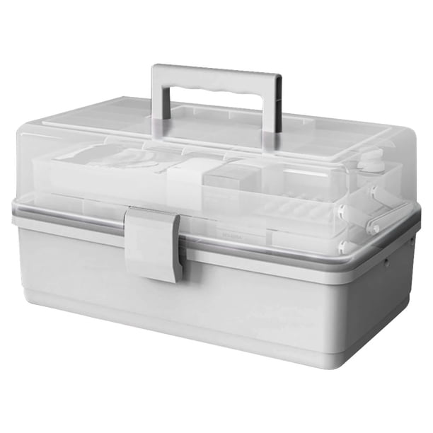 Caja de almacenamiento de pastillas, 3 capas, gran capacidad, estuche de cosméticos para el hogar, organizador de artículos diversos de plástico, estilo ordinario, gris Advancent HA004344-05B