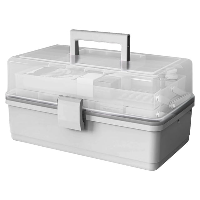 Caja de almacenamiento de pastillas, 3 capas, gran capacidad, estuche de cosméticos para el hogar, organizador de artículos diversos de plástico, estilo ordinario, gris Methold HA004344-05B