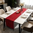 thumbnail image 4 of Linnome Burgundy Floral Embossed Polyester Table Runner 11.81x70.87 Inch with Tassels Vintage Farmhouse Dining Table Decor, 4 of 6