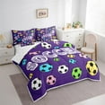 thumbnail image 3 of Feelyou Cute Football Soccer Bedding Comforter Set 7pcs for Kids, Est Sleep Sports Queen Bedding Sets, Purple Cartoon Theme Queen Sheet Sets, Breathable Home Decor, 3 of 7
