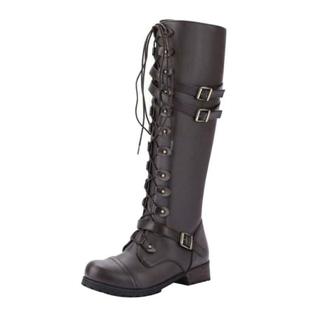 

jsaierl European And American Thick Heel Women s Shoes Belt Buckle High Boot Large Size Women s Knight Boot