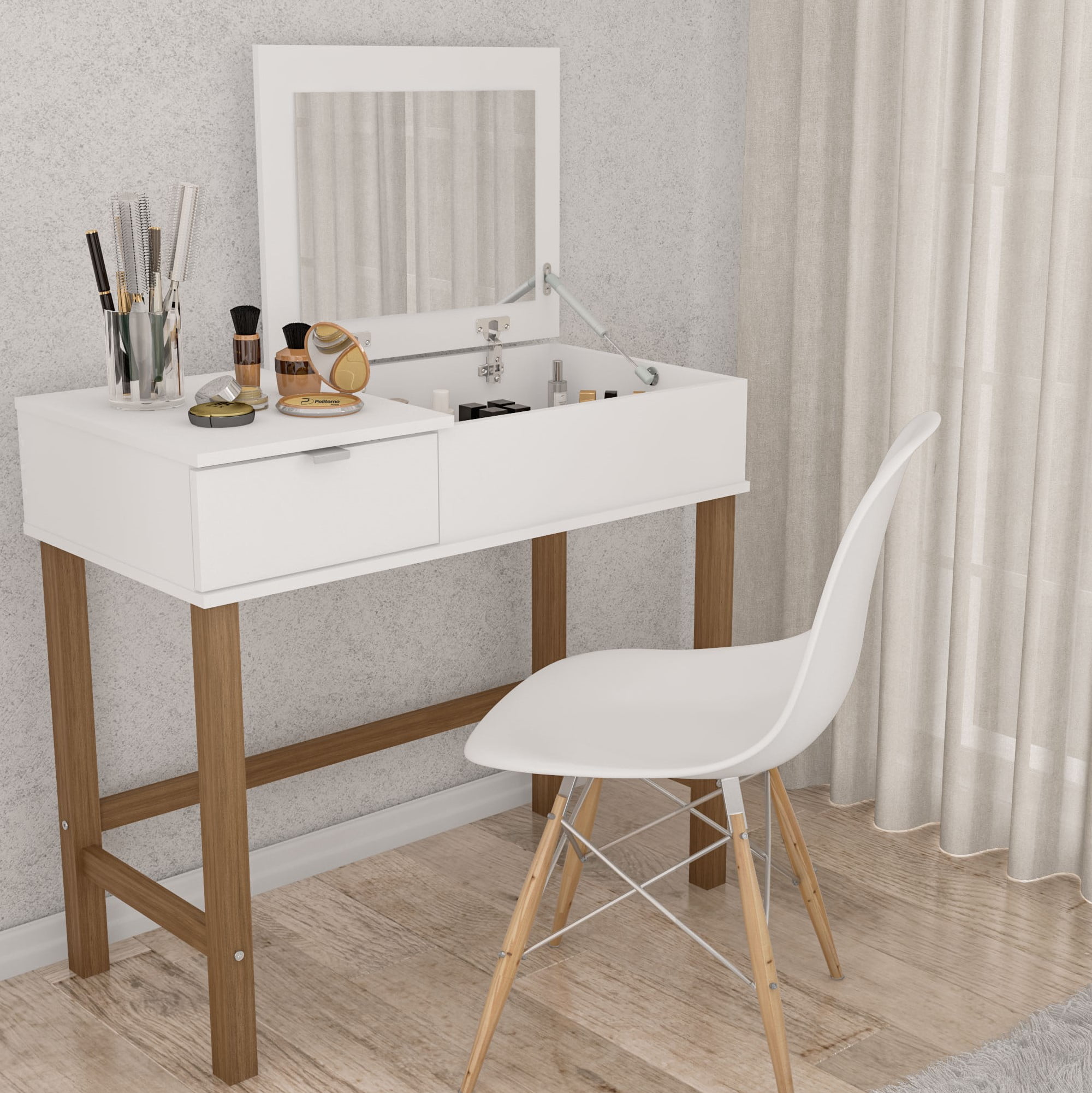 Details about   Vanity Dressing Girl Table Set Flip Mirror Desk Furniture Stool W/2 Drawer White 