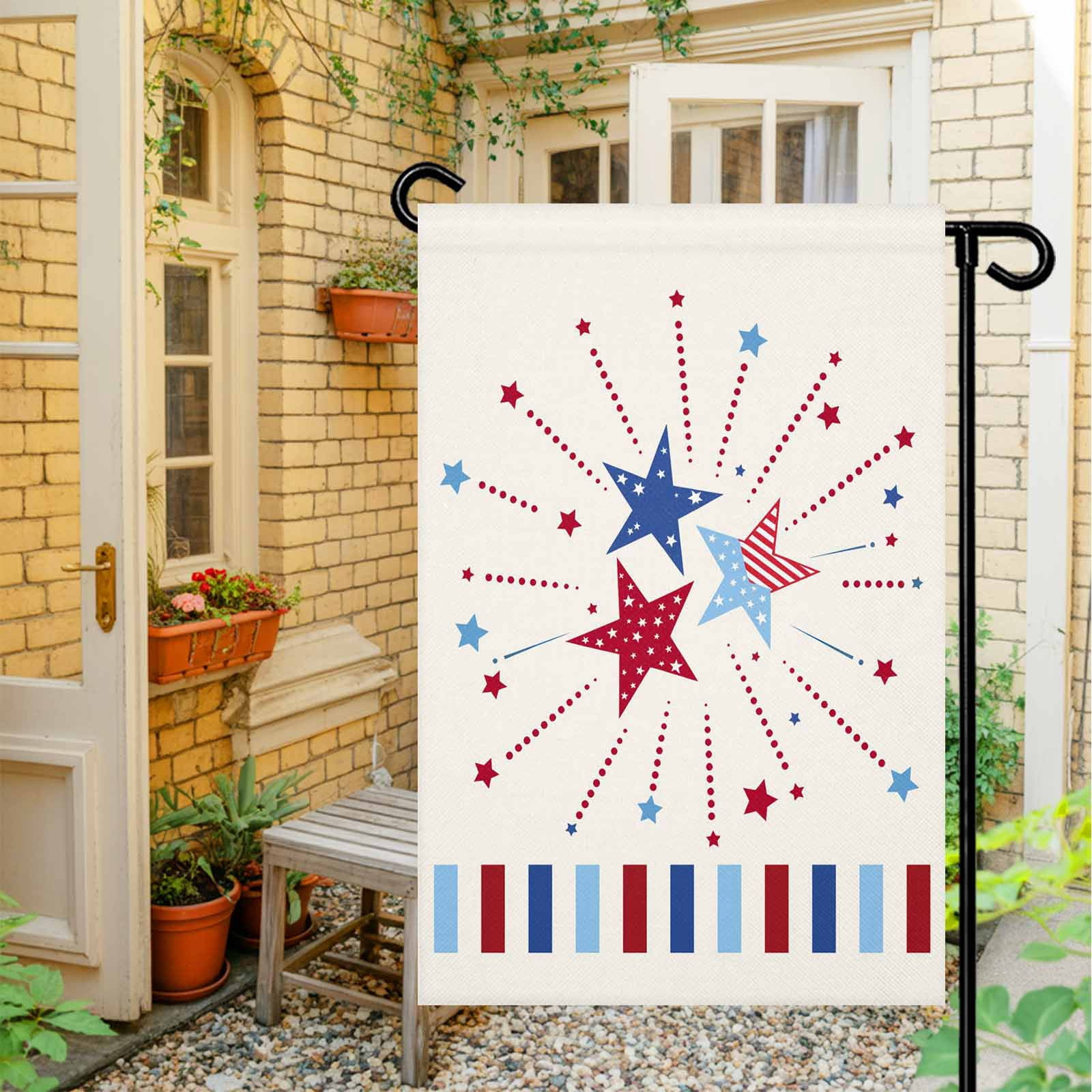 4th of July Garden Flags USA Flag Stripes Garden Flag Double Sided Welcome Flag Patriotic Stars Red White and Blue Independence Day Yard Flags for Outdoor Lawn Porch Memorial Day Decor 28x40 Inch
