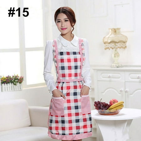 

Welling Women\ s Waterproof Floral Dotted Plaid Kitchen Cooking Bib Apron with Pocket