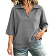 thumbnail image 1 of Sudadera de Mujer de Manga 3/4, Suéter Tipo Pulóver con Cuello en V y Cuello para Otoño, Casual, Corte Holgado, Sudadera de Forro Polar Suave sin Capucha, 1 of 8