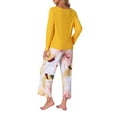 thumbnail image 3 of INSPIRE CHIC Women's Lounge Set Floral Capri Long Sleeve Shirt Soft Strechy Pajama Sets 2 Piece Loungewear M Yellow, 3 of 6