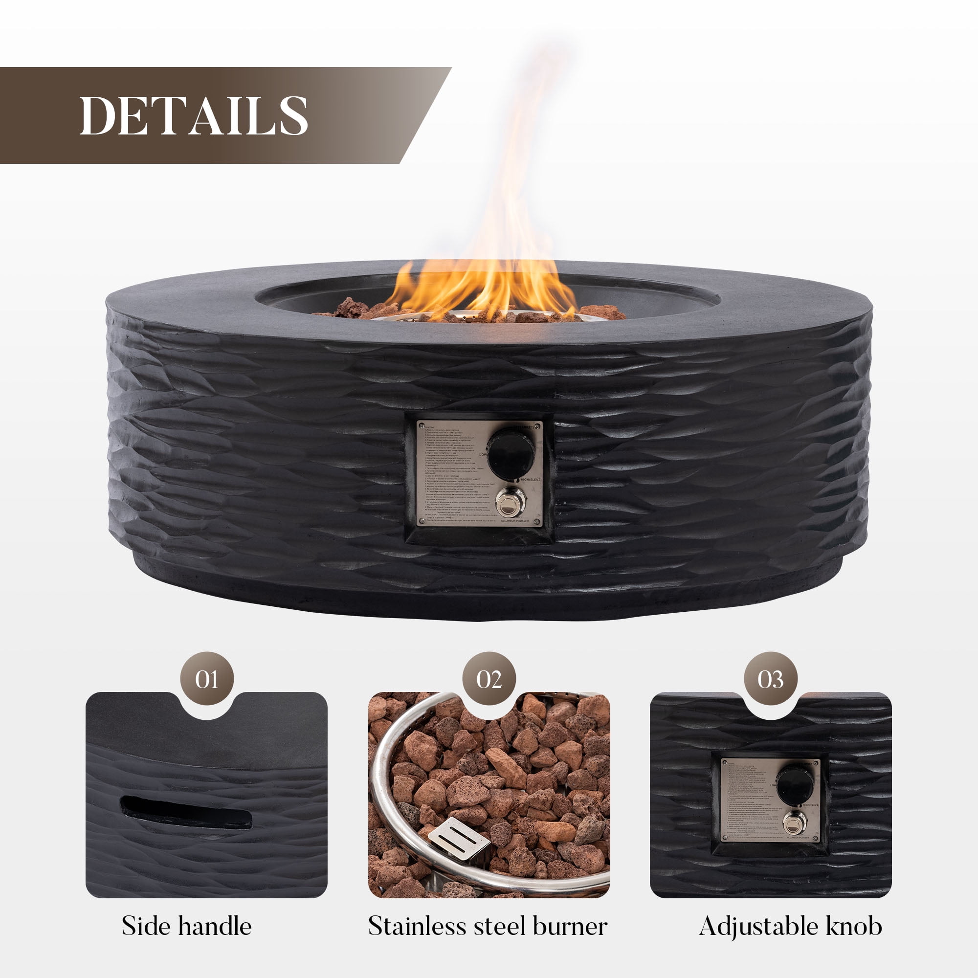 MOALCOFER 35" Outdoor Propane Fire Pit Table with Tank Cover,Water Ripple Design