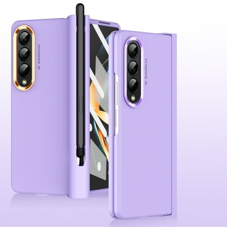 Frusde Case Compatible with Samsung Galaxy Z Fold 4 with S Pen Screen Protector, Full Protective Cover with Hinge-Purple