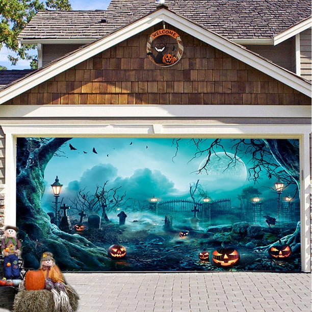 Isvgxsz Clearance Halloween Garage Door Backdrop Large Hanging Background Halloween Door Cover Garage Door Banner Witch Mural for Home Outdoor Indoor Spooky Party Wall Window Yard
