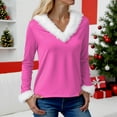 thumbnail image 5 of TAmten Christmas Shirts for Women Trim V Neck T-Shirt Xmas Print Long Sleeve Holiday Pullover Tee Tops(Hot Pink,L), 5 of 5